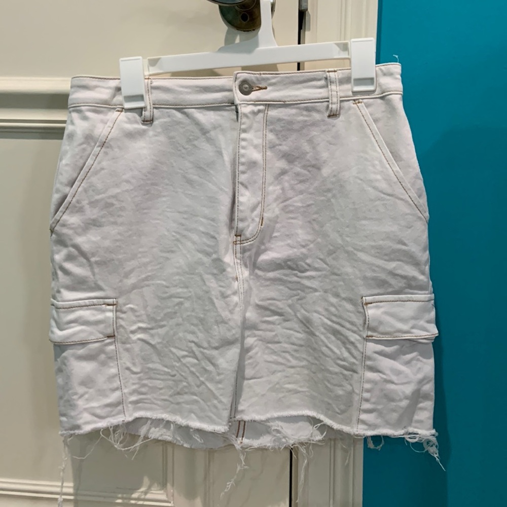 Hollister frayed mini white denim skirt